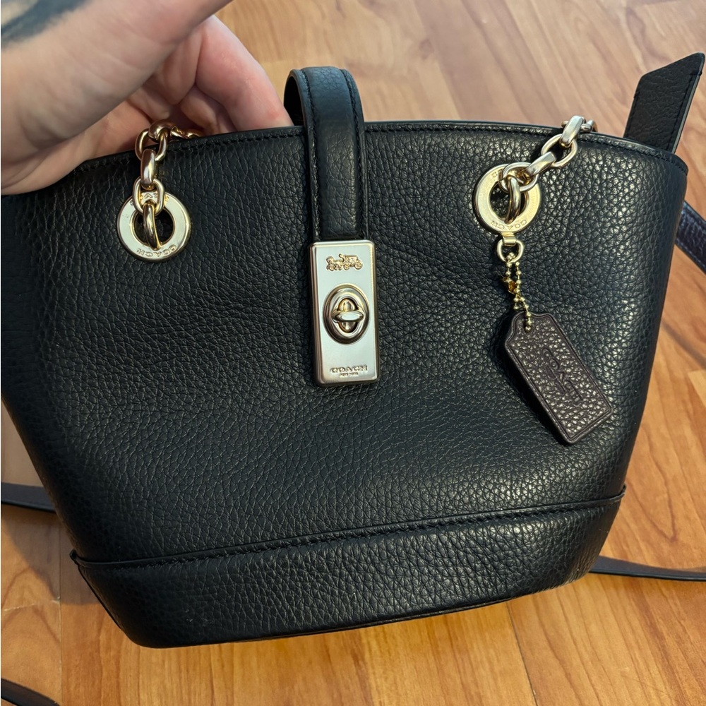 Coach Black and Gold Crossbody Bag with Textured Leather